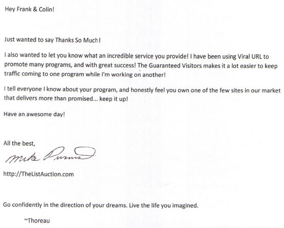 Mike Purvis Testimonial Letter